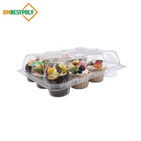 Boîte d'emballage en plastique transparent jetable pour 12 cupcakes, emballage en blister, boîte pour cupcakes, muffins, emballage transparent en PET, supports pour desserts