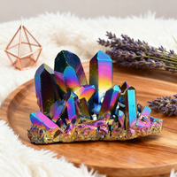 Robin Crystal Wholesale Grappes de quartz Aura plaqué titane, spécimen de cristal de guérison naturel, pierres brutes arc-en-ciel