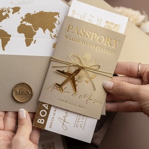Invitación de Boda con Diseño de Avión y Brújula en Dorado para Ashley y Gabriel - Product Image 2