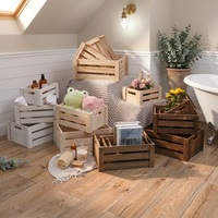 Ensemble de 3 caisses de rangement emboîtables en bois massif à lattes, avec poignée découpée, style rustique et décoratif pour salle de bain