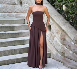 <span class=keywords><strong>Abito</strong></span> <span class=keywords><strong>lungo</strong></span> sexy senza schienale con <span class=keywords><strong>spacco</strong></span> e spalline sottili, vestibilità slim, nuova collezione Primavera Estate 2025 - Hot Sale - Product Image 1