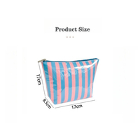 Pochette cosmétique imperméable en PVC rayé, brillante, transparente, avec fermeture éclair, grande capacité, réutilisable, pour le maquillage, les voyages, la plage et le quotidien