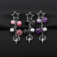 Porte-clés dés Y2K avec breloque étoile et croix, pendentif polyédrique D20 D6 pour sac, porte-clés dés noir 8 Ball pour femme