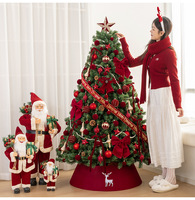 Luxuriöses Weihnachtsbaum-Set aus rotem Samt mit Schleife, 1,8m-2,4m PVC-Stehbaum mit Ornamenten und Schürze für die Weihnachtsdekoration zu Hause
