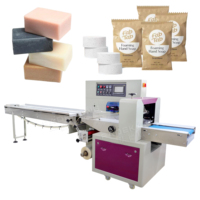 Multifunctionele wasmiddel flow-wrapping machine voor wegwerp kammen, tandenborstels, scheermesjes, douchekappen, kussens en zakjes.