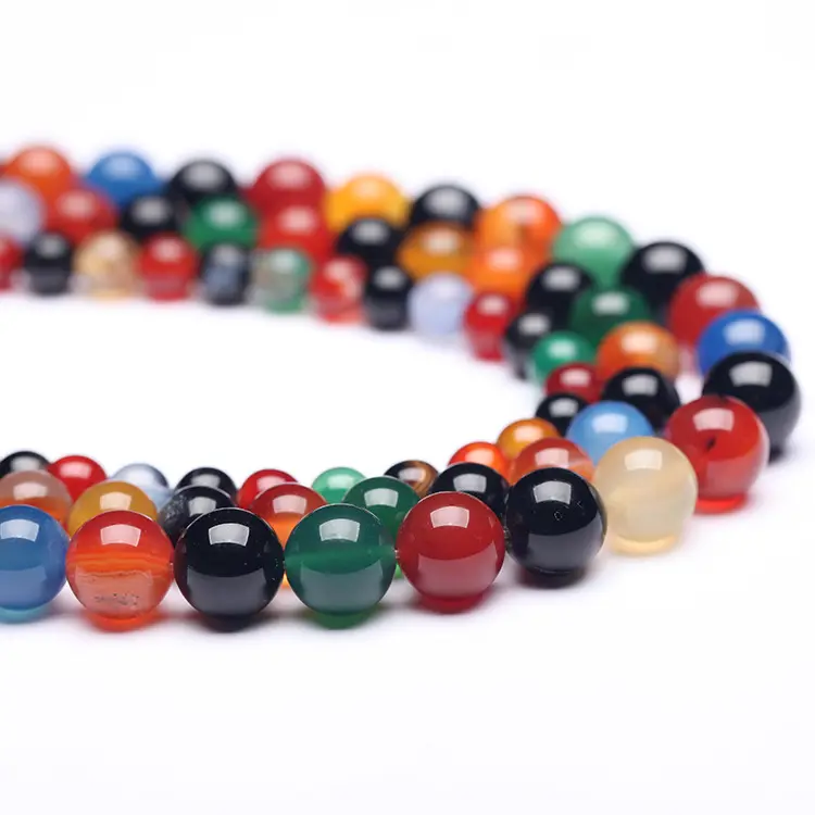 Mix de Ágata Pedra Natural Fornecedor Por Atacado Pedra Preciosa Solto Suave Rodada Assorted Mix Cor Ágata Beads para Fazer Jóias