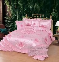 Ensemble de literie de luxe pour mariage, couleur crème café, avec couvre-lit brodé à volants et édredon