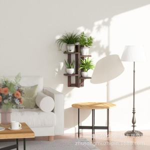 Étagère murale en bois pour plantes, 2 niveaux, rectangulaire, rangement et présentoir pour salon - Product Image 2