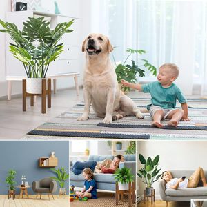 Support de plantes en bois de forme rectangulaire, couleur bois naturel, support de pot de fleurs de bureau d'intérieur, base stable pour la décoration de la maison - Product Image 1