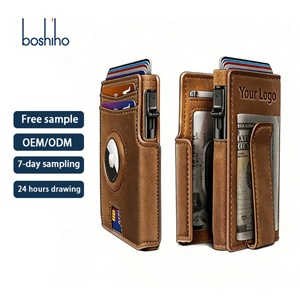 Factory Custom Leather Pop up Credit <b>Card</b> Holder Business RFID Blocking Slim Metal Aluminum Men's Wallet With Metal Money Clip - Product Image 1