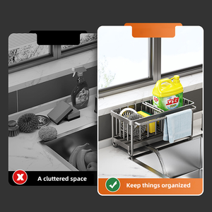 Hot Selling Stainless Steel Sink Organizer With Divider Rag Shelf Chopstick Holder for Kitchen <b>Bathroom</b> Use for Cleaning - Product Image 4