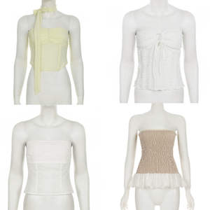 Top tube patchwork pour femme, nouvelle collection été, léger, respirant, en maille, décontracté, avec logo frontal - Product Image 1