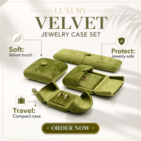 Boîte à bijoux portable de luxe en velours vert gaufré avec fermeture à bouton-pression pour bagues, boucles d'oreilles et colliers