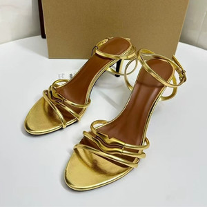 Zapatos de Tacón Alto Sensuales para Mujer, Sandalias de Tacón de Aguja con Adornos Metálicos Dorados y Correa en el Tobillo - Product Image 2