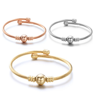 Bracelet minimaliste en acier inoxydable avec perles rondes de 10 mm, ouverture réglable, bijoux de mode pour femmes, cadeau - Product Image 1