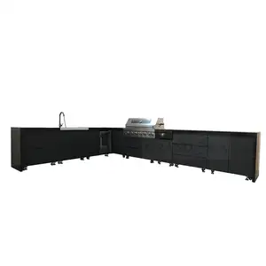 Outdoor Kitchen BBQ Island Module 6 Burners BBQ Grills With Stainless Steel Combined Sink And Fridge