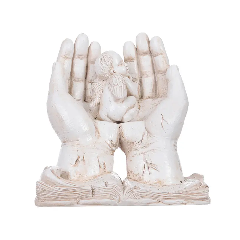 Estatua de resina de bebé durmiente, Ángel en manos de oración, escultura