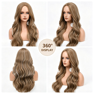 <b>Long</b> Wavy Blonde Human Hair <b>Wig</b> Natural Scalp Top Heat Resistant Soft Lightweight for Daily Wear - Product Image 3