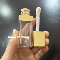 Tube de brillant à lèvres carré ISMAN 8ml or et argent avec grand applicateur, emballage vide pour maquillage, logo personnalisé, huile repulpante pour les lèvres