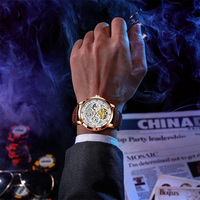 Montre mécanique automatique Glenaw Luxury Classic pour homme, squelette gravé, tourbillon, phase de lune, bracelet en cuir, cadran en verre