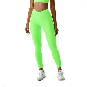 Mallas con cintura cruzada acanalada para mujer, Leggings con corte en V para Yoga, gimnasio, entrenamiento, pantalones deportivos para Fitness con elevación de nalgas