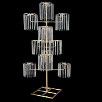 Support floral de luxe en métal doré à 11 têtes avec rideau de perles acryliques et LED pour allée de mariage, centre de table pour décoration d'événements et de fêtes