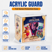 Boîte de présentation en acrylique Lorcana Trove avec couvercle magnétique et protection UV pour le jeu de cartes à collectionner Into the Niklands, logo personnalisé