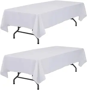 China Factory Sales Elegant Rectangle White Polyester Table Cloth Outdoor Cheap Table Cover