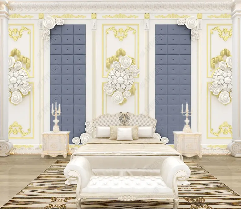 2022 3d European carved background wall retro French carved home living room and dining room fresco decorative wallpaper