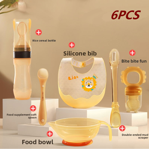 Juego de 6 Piezas de Vajilla Infantil Libre de BPA, Platos de Silicona <span class=keywords><strong>para</strong></span> Bebés con Tazón, Baberos, Cuchara, Utensilios <span class=keywords><strong>para</strong></span> Comida de Bebés - Product Image 5