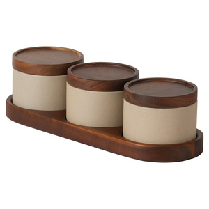 Pot à épices en céramique de style japonais avec couvercle en acacia, plateau et cuillère, ensemble de pots à assaisonnements de qualité alimentaire pour sel, sucre, poivre et épices - Product Image 6