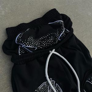 Personnalisé Vintage Sweat Jogger Pantalon Double Couche Taille Double Taille Évasée Baggy Piste Strass Pantalon De Survêtement Pour Hommes - Product Image 2