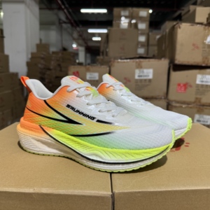 Cushioned Athletic <strong>Trainers</strong> Men <strong>Women</strong> White Orange Green Gradient Mesh Upper Anti Slip Rubber Sole Sport Running Sneakers - Product Image 1