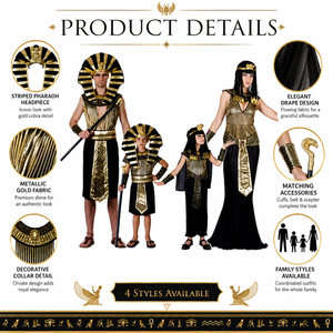 Disfraces de Faraón Egipcio para Adultos y Niños, Conjuntos Familiares para Halloween y Carnaval, Marca Baige Deluxe - Product Image 3