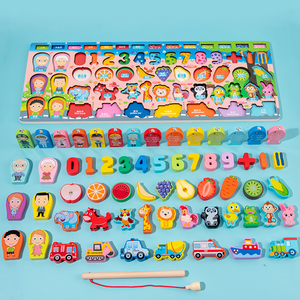 Montessori 7 in 1 Wooden Fruit Animal Fishing Game Geometry Cognition Activity Board Math Early Education Toy for Children - Product Image 5