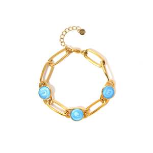 สร้อยข้อมือแฟชั่นชุบทอง สแตนเลสสตีล 316L ประดับเคลือบสีน้ำเงิน เครื่องประดับสำหรับผู้หญิง - Product Image 1
