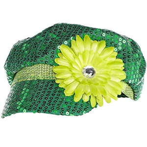 HLC personnalisé Unique irlandais St Patricks Day casquette de camionneur paillettes grande fleur d'or vert avec diamant paillettes béret décoration de fête - Product Image 5