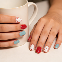 Kits de faux ongles carrés courts en ABS, à motifs à pois multicolores pré-dessinés, pour usage professionnel en salon de beauté, en gros, amovibles