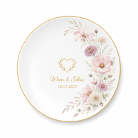 Tempat Perhiasan Keramik Custom Motif Bunga Watercolour, Nampan Perhiasan, Hadiah Pernikahan dengan Nama dan Tanggal untuk Pengantin Wanita