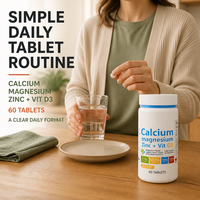 Comprimés de Calcium, Magnésium, Zinc et Vitamine D3 – Flacon de 60 Comprimés – Complément Alimentaire – Vente en Gros – Logo Personnalisé – OEM – Approvisionnement Direct Usine