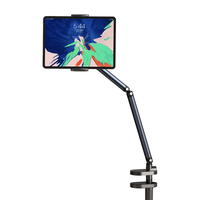 Support de tablette professionnel CT09 de bureau en aluminium, long, pour téléphone, avec tête rotative à 360° et angle réglable pour iPad