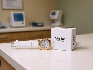 Orologio Vur-fee con cinturino in pelle bianca, cassa rotonda da 32 mm, movimento al quarzo, datario, stile casual e alla moda - Product Image 2