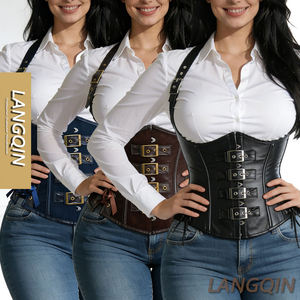 Langqin Corsets pour femmes en gros Goth Punk Court Grande taille Corset à lacets Sculptant Anti-bactérien Col suspendu Évidé - Product Image 2
