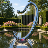 Fuente de Agua con Forma de Arpa de Acero Inoxidable, Acabado Espejo, Diseño Abstracto, para Jardín, Parque, Hotel, Resort, Villa, Arte Paisajístico
