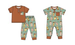 प्रीऑर्डर कस्टम बेबी लड़कों टॉडलर वेस्टर्न काउबॉय ग्रीन कॉटन पॉकेट शर्ट शीर्ष कैक्टस पैंट बुटीक कपड़े सेट - Product Image 3