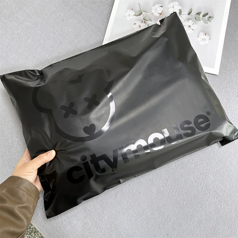 Tùy chỉnh in đen nhựa gửi thư túi cho quần áo đóng gói chuyển phát nhanh vận chuyển phong bì bưu phẩm Túi Polly Túi bưu phẩm với logo