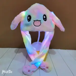 Mädchen niedlichen Tier Plüsch Hasen hut Kinder Airbag bewegliche Ohren LED leuchten gefüllte Cosplay Party Kostüm Winter hüte