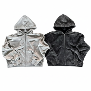 Diamantes de imitación para ropa Algodón Grueso Casual Sudadera con capucha de gran tamaño Hombres Cara completa Zip up Rhinestone Sudadera con capucha Logotipo personalizado - Product Image 1