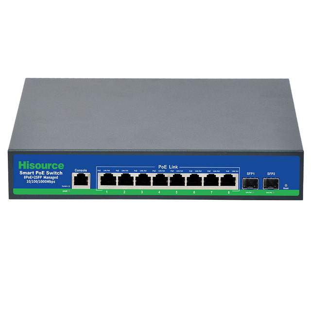 NEW OEM ODM L2 Managed 8 Ports 1000Mbps PoE Switch 52V with 2 SFP Ports VLAN QoS PoE Management for IPC