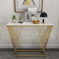 Meuble de console minimaliste de luxe en acier inoxydable doré, rectangulaire, en marbre, pour entrée, hôtel, villa, salon, couloir
